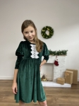 obleka za deklico, Maya, zelena obleka, eleganca, žametna tekstura, detajli, vsakodnevna uporaba