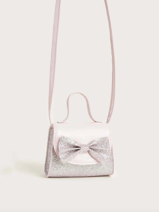 torba rožnati sijaj, dekliška torba, elegantna torba za deklice, torba z bleščicami, roza torba, modni dodatki za deklice, praktična torba za deklice, torba z dekorativno pentljo