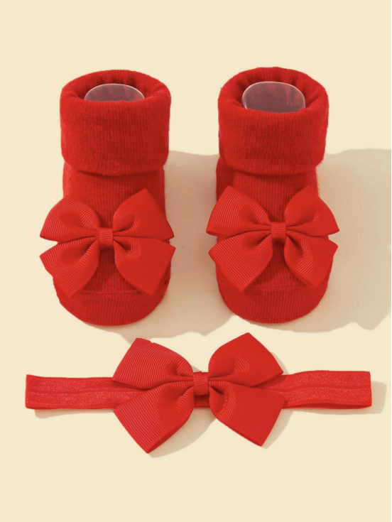 Rdeče nogavičke in naglavni trak Ruby Princess s pentljami za dojenčico
