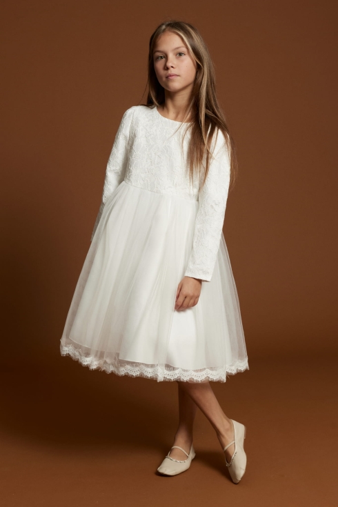 svečana obleka za deklice, bela obleka s tilom, obleka za obhajilo, obleka za poroko, otroška moda, obleka s čipko, zoya fashion