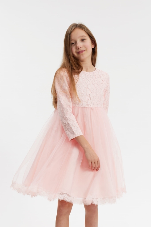 svečana obleka za deklice, rožnata obleka, obleka s tilom, čipkasta obleka, obleka za krst, obleka za poroko, otroška svečana oblačila