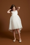 svečana obleka za deklice, bela obleka obhajilo, obleka za poroko, asimetrična obleka, Sienna, otroška svečana oblačila, obleka za družice