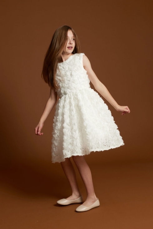 svečana obleka, obleka za deklice, kremno bela, obleka za krst, obleka za poroko, 3D cvetovi, otroška moda, Naya, obleka za obhajilo