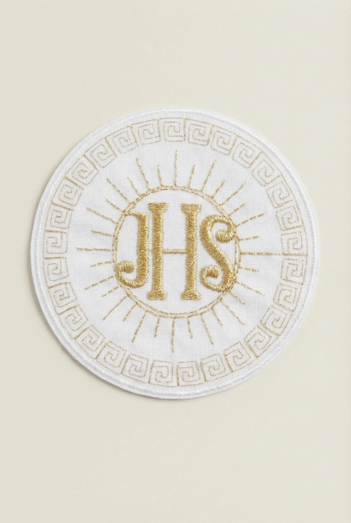 aplikacija IHS, prvo sveto obhajilo, zlata hostija, nasitek za obhajilo, dekoracija za obhajilo, verski simboli, dodatki za obhajilo