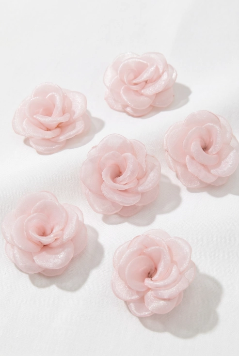 set 6 rožnatih sponk za lase iz organze za deklice, dekliške sponke za lase ZOYA Fashion, svečane sponke, set sponk iz organze, slovenska otroška oblačila, ZOYA Fashion Slovenija