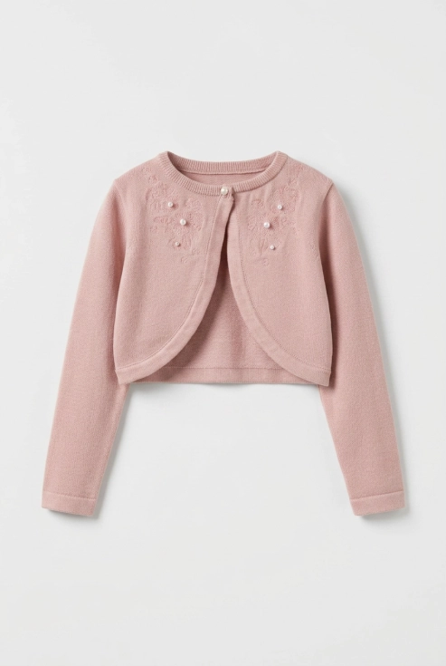 otroško bolero ada v rožnati barvi, dekliško bolero ZOYA Fashion, bolero za obhajilo, svečano bolero za deklico, slovenska otroška oblačila, ZOYA Fashion Slovenija