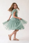 obleka Paola mint zelena detajl peresc na rokavih, mehak til, otroška moda Slovenija