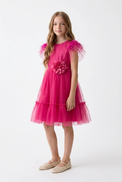 svečana tilasta obleka Gabi fuksija za deklice, otroška svečana oblačila, ZOYA Fashion