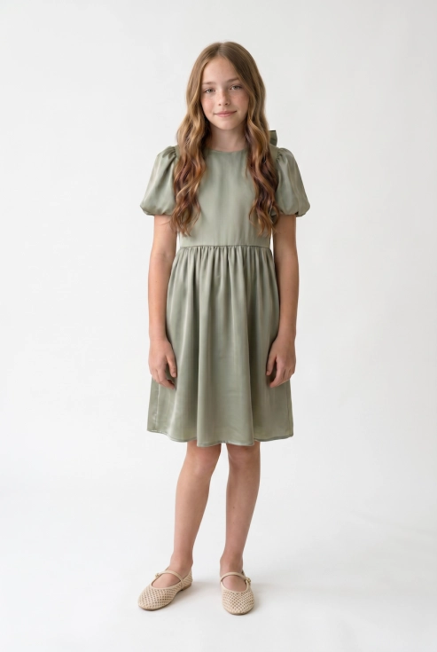svečana obleka Sia žajbljevo zelena za deklice, satenasta tkanina, ZOYA Fashion